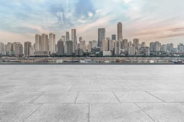 The skyline of Chongqing's urban skyline with an empty square floor.