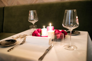 Intimate romantic table setting for two