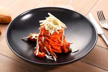 Spaghetti pasta in a tomato based sauce