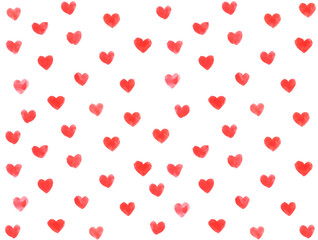 St. Valentine's Day background. Wallpaper with hearts. Watercolor background with red hearts. 