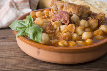 casserole of stewed chickpeas with meat