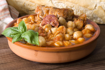 casserole of stewed chickpeas with meat