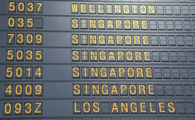 Airport departure board showing flight information