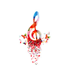 Fototapeta premium Music colorful background with music notes and G-clef vector illustration design. Artistic music festival poster, live concert, creative treble clef design