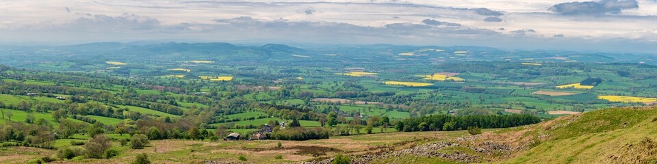 View over the Shropshire landscape from Titterstone Clee near Cleeton, England, UK