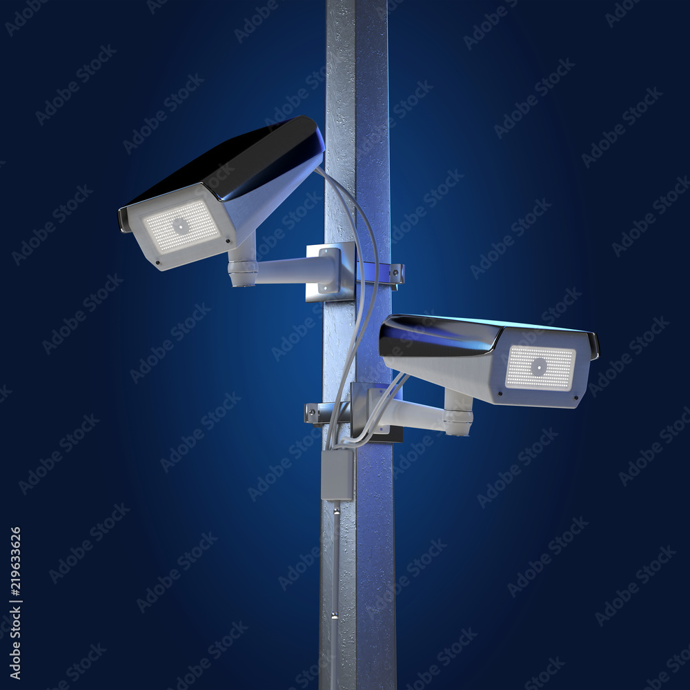 Poster street security cctv camera isolated on a background - 3d rendering