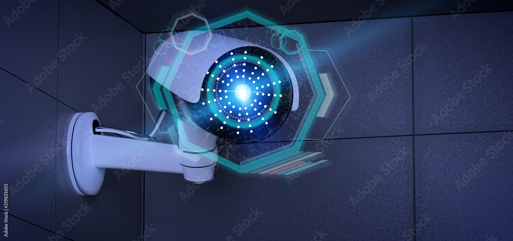 Poster security camera targeting a detected intrusion - 3d renderinga