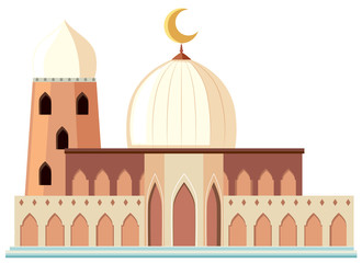 A beautiful white mosque on white background