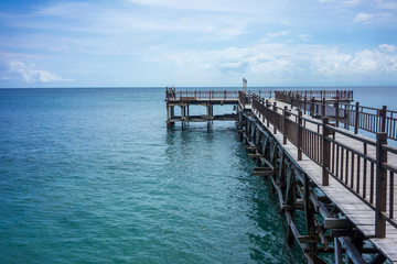 Fototapeta na wymiar empty wood pier and full ocean view