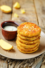 Mashed Potato Cheese Pancakes with Greek Yogurt Dill Sauce