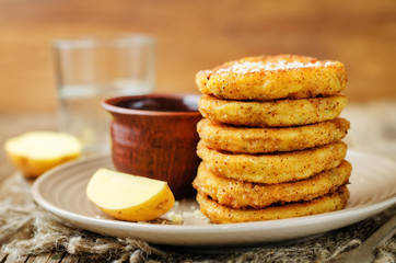 Mashed Potato Cheese Pancakes with Greek Yogurt Dill Sauce