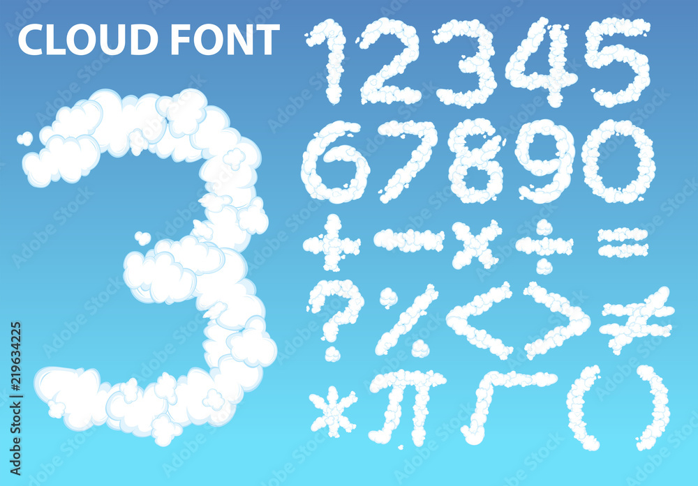 Wall mural cloud number font and math icon