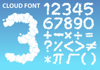 Cloud number font and math icon