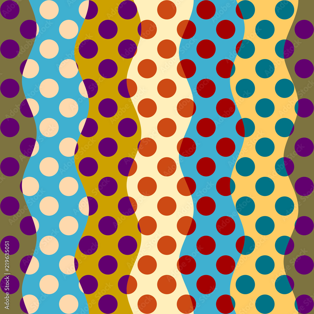 Poster Seamless geometric pattern. Classic polka dot pattern in a patchwork collage style. Vector image.