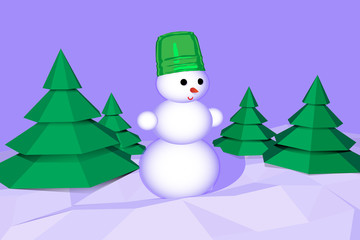 Merry Christmas snowman in the forest vector illustration