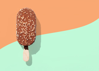 Ice cream sticks closeup on pastel colors background