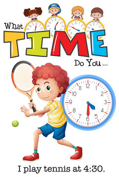 A boy play tennis at 4:30