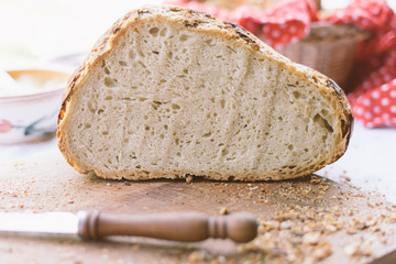 fresh big breads on the table, homemade food