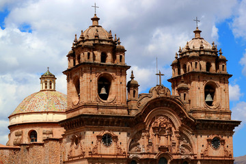 Fototapeta na wymiar Stunning Facade of The Iglesia de la Compania de Jesus Church in Historic Center of Cusco , Peru 