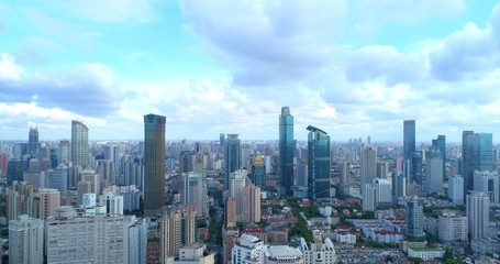 Famous skylines. Aerial image showing cityscape of modern megacity with densely populated build environment, dominated by high-rise buildings. 08.19.2018. Shanghai, China.