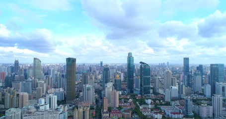 Aerial view on Shanghai residential area close to West Nanjing Road, a densely populated landscape dominated by high-rise buildings. 