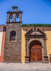 Fototapeta premium Street view from the old city center, Nuestra Senora De Los Dolores Church , San Cristobal de La Laguna, Tenerife, Canary Islands, Spain - 13.05.2018