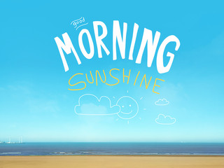 Good morning sunshine word on beautiful blue sea view  - 219637237