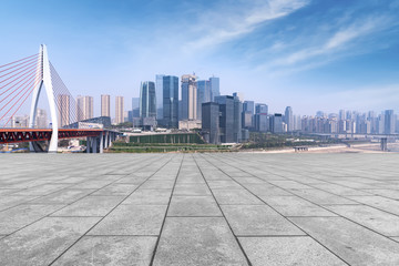 The skyline of Chongqing's urban skyline with an empty square floor.