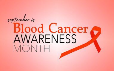 September is blood cancer awareness month, background with red awareness ribbon