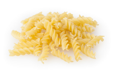 Heap of fusilli pasta isolated on white background