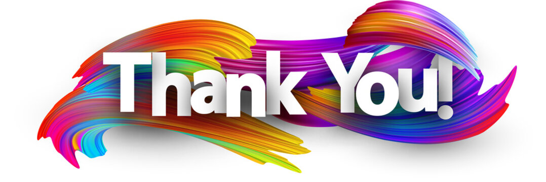 Thank you paper poster with colorful brush strokes.