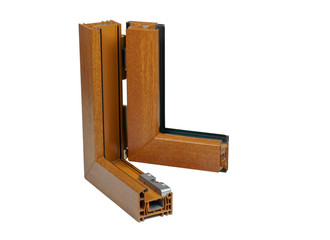 Plastic window profile. Windows section with triple glazing