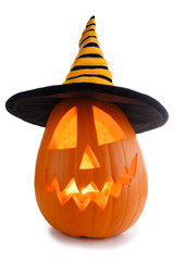 Halloween pumpkin with witches hat