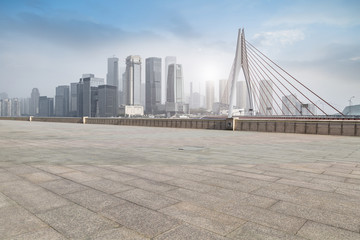 The skyline of Chongqing's urban skyline with an empty square floor.