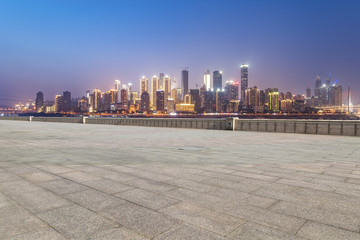 The skyline of Chongqing's urban skyline with an empty square floor.