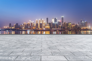 The skyline of Chongqing's urban skyline with an empty square floor.
