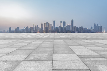 The skyline of Chongqing's urban skyline with an empty square floor.