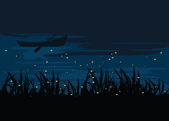 firefly in lake at nights backgrounds vector illustration 