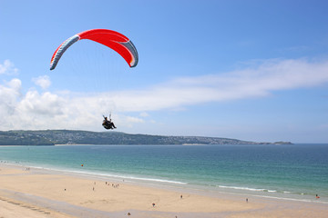 Paraglider above Hayle Beach, Cornwall