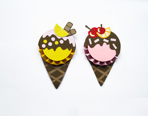 Ice cream made of paper. Hand-made dessert.