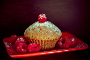 homemade cake with fresh raspberries
