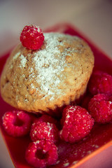 Fototapeta na wymiar homemade cake with fresh raspberries
