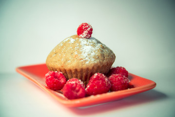 homemade cake with fresh raspberries