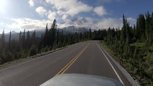 Nature Road Trip View of Massive Mt Rainier Landmark