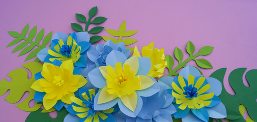 Fototapeta na wymiar Paper craft Flower Decoration Concept.