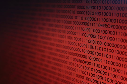 red binary code. computer technology background. red binary code computer language data transfers. unsecured and dangerous big data and ai artificial intelligence cyber network.