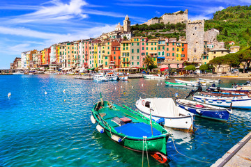 Beautiful coastal town Portovenere in cinque terre national park. Liguria, Italy
