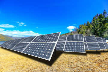 Solar power panels on vast grasslands