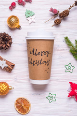 Disposable coffee cup, Chistmas concept