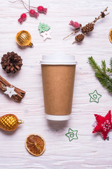 Disposable coffee cup, Chistmas concept